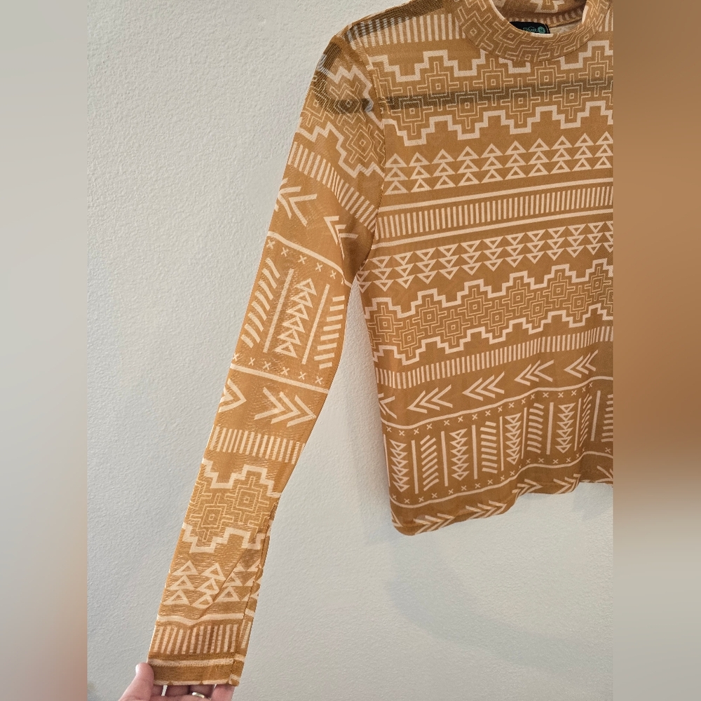 Sterling Kreek Sunrise Mountain Mesh Long Sleeve Western Top Mustard Sz Medium - Picture 6 of 9